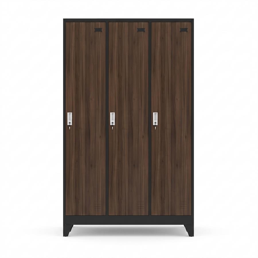 Armadietto in metallo 3 con ante noce e nero 90x45x190 cm - Yumi