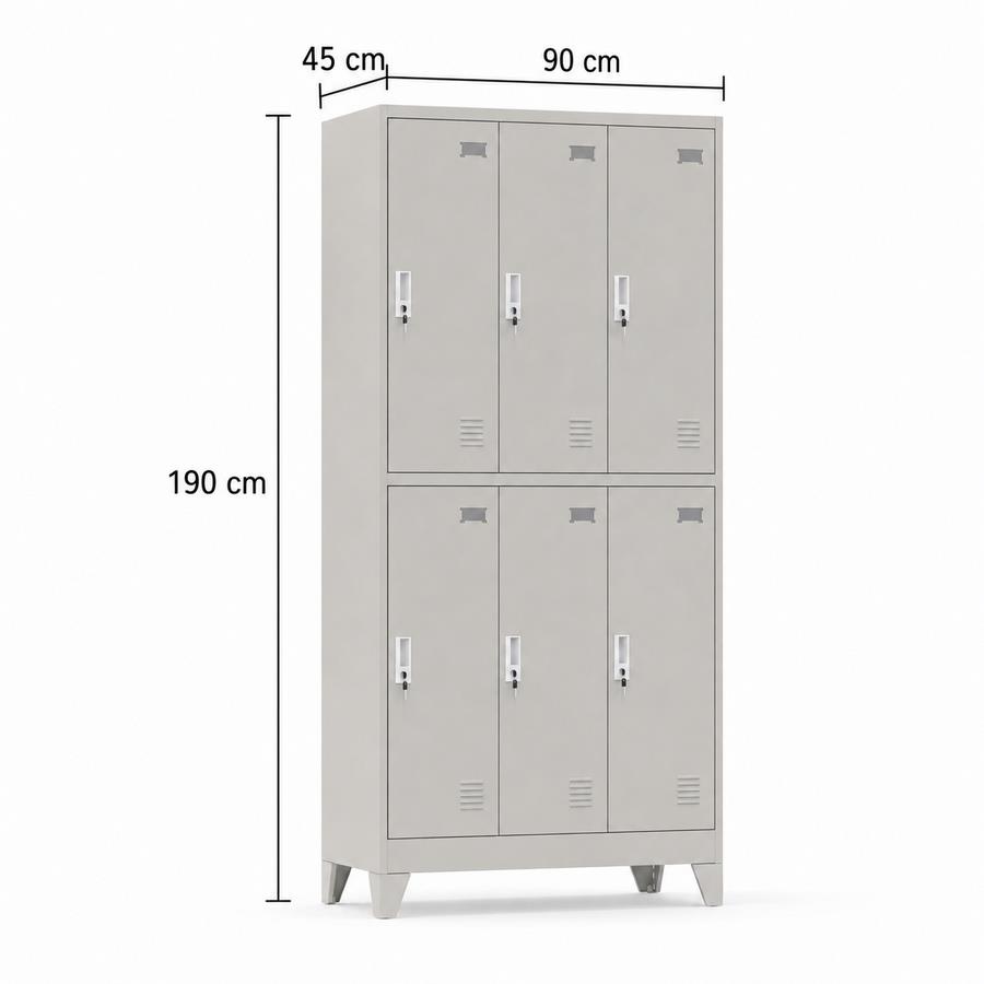 Armadietto spogliatoio metallico 6 ante grigio 90x45x190 cm - Yumi