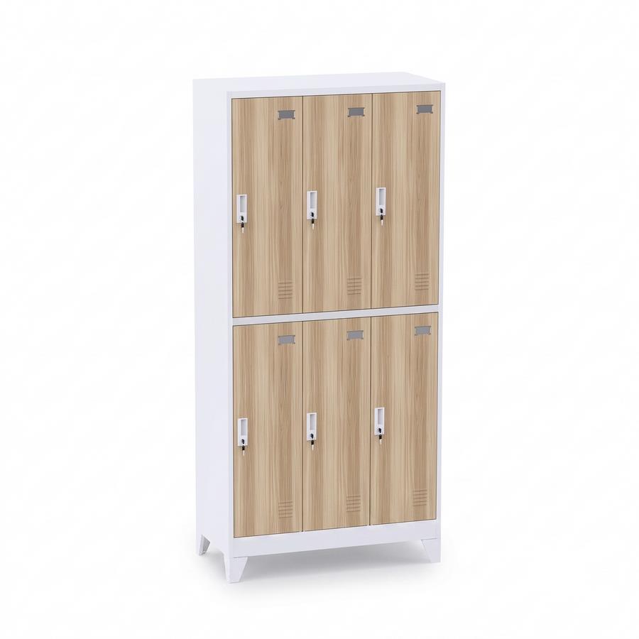 Armadietti in metallo con 6 scorparti rovere e bianco 90x45x190 cm - Yumi
