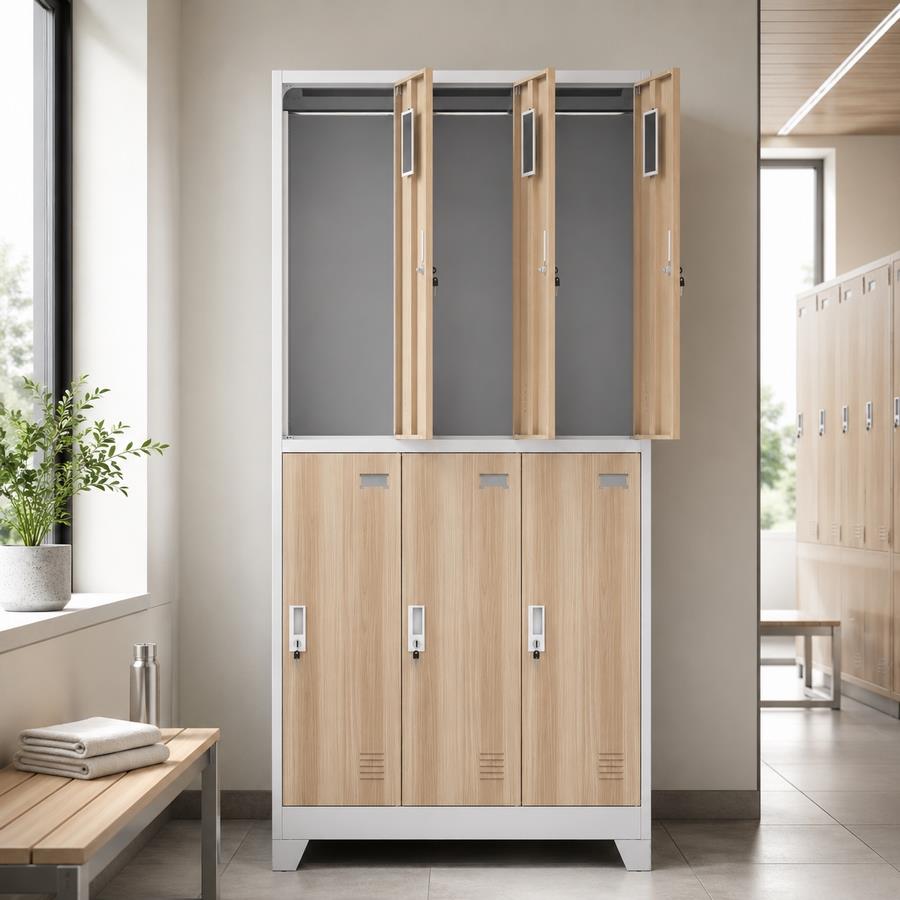 Armadietti in metallo con 6 scorparti rovere e bianco 90x45x190 cm - Yumi