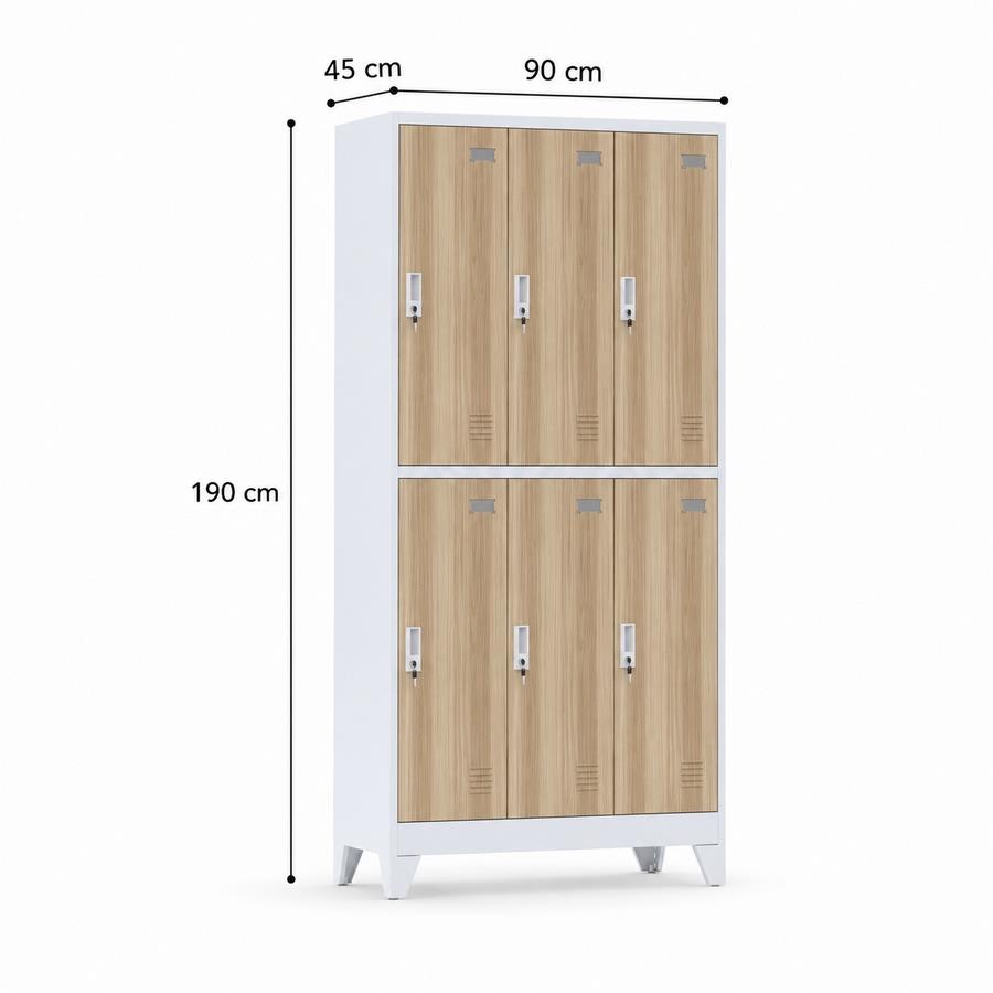 Armadietti in metallo con 6 scorparti rovere e bianco 90x45x190 cm - Yumi