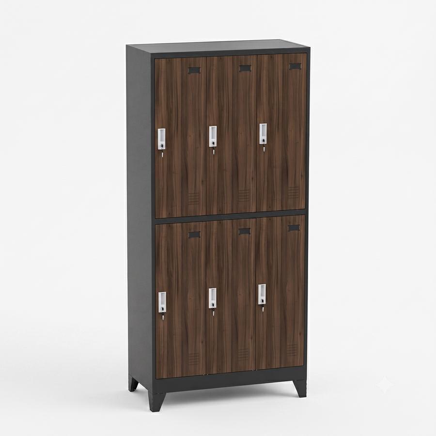 Armadietto spogliatoio metallico 6 ante noce e nero 90x45x190 cm - Yumi