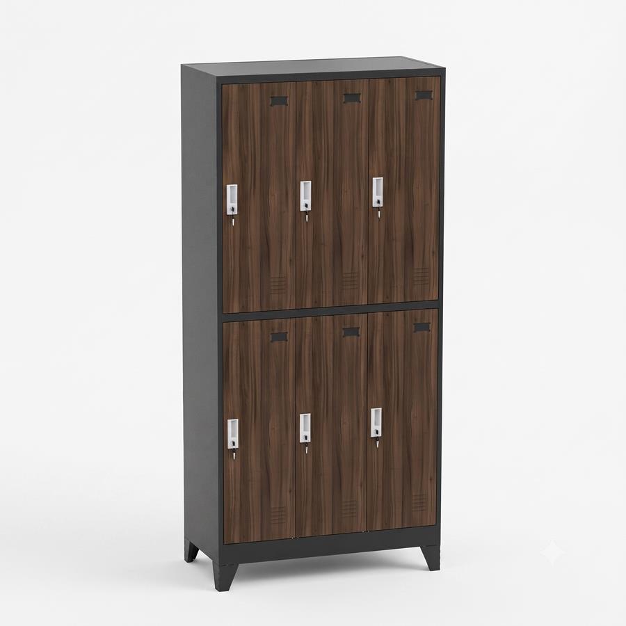 Armadietto spogliatoio metallico 6 ante noce e nero 90x45x190 cm - Yumi