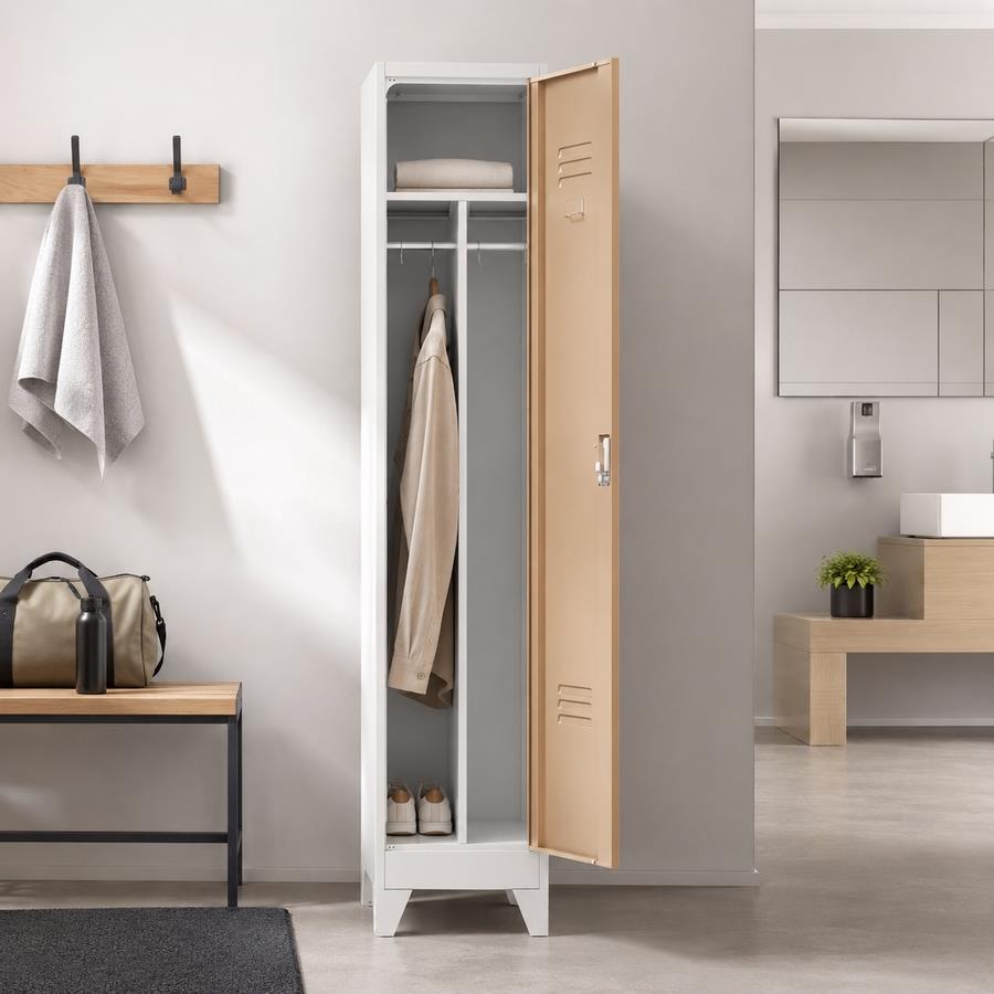 Armadietto sporco - pulito 1 anta rovere e bianco con divisorio 38x45x190 cm - Yumi
