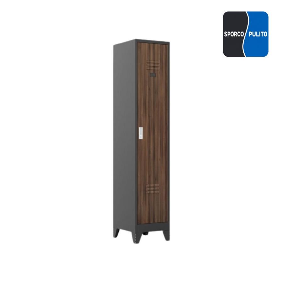 Armadietto sporco pulito in metallo 1 anta noce e nero con divisorio 38x45x190 cm