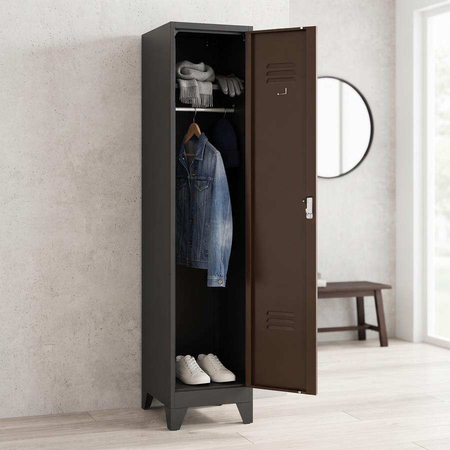 Armadietto sporco pulito in metallo 1 anta noce e nero con divisorio 38x45x190 cm