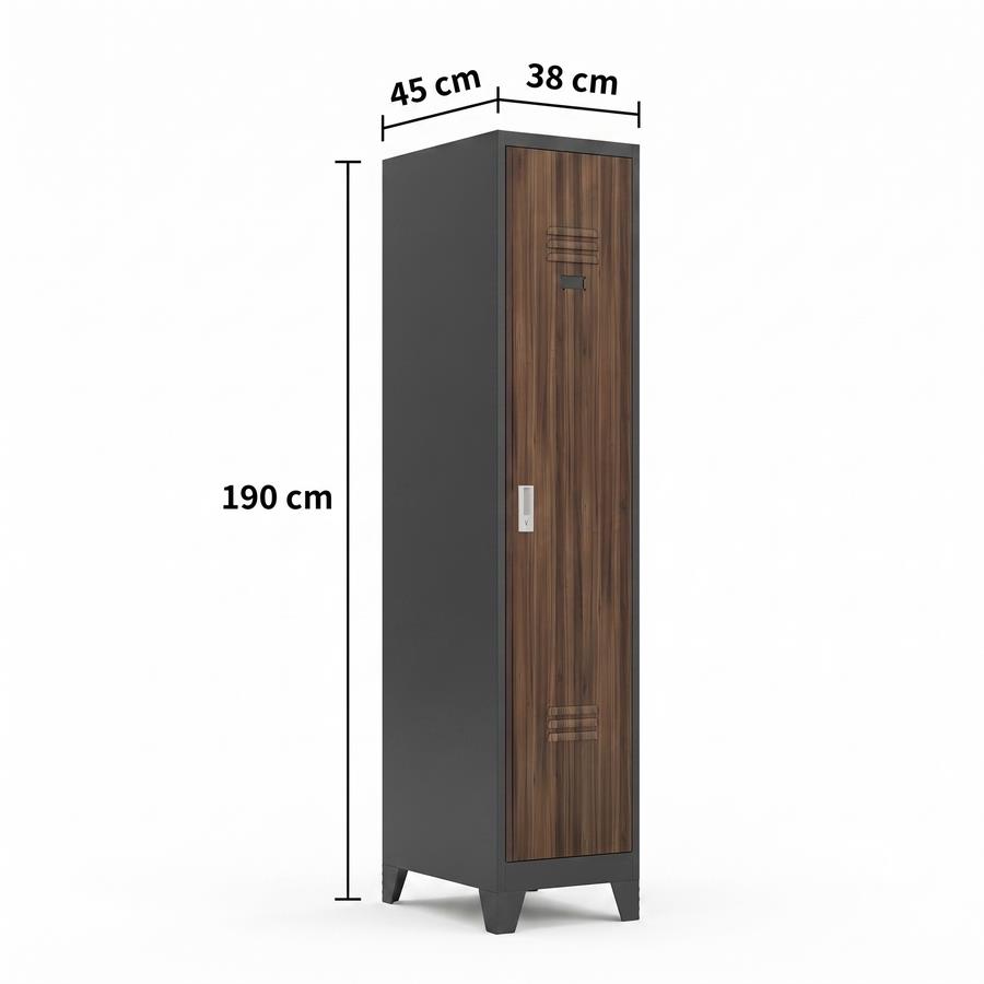 Armadietto sporco pulito in metallo 1 anta noce e nero con divisorio 38x45x190 cm