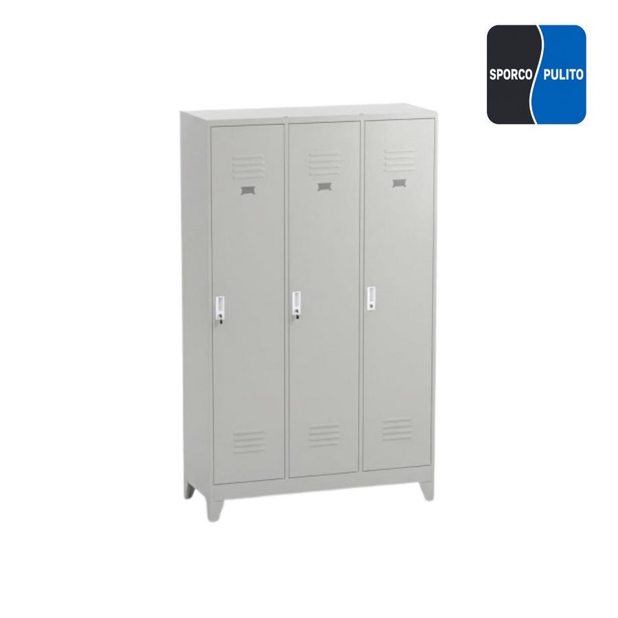 Armadietto spogliatoio 3 ante grigio con divisorio sporco pulito 114x45x190 cm - Yumi