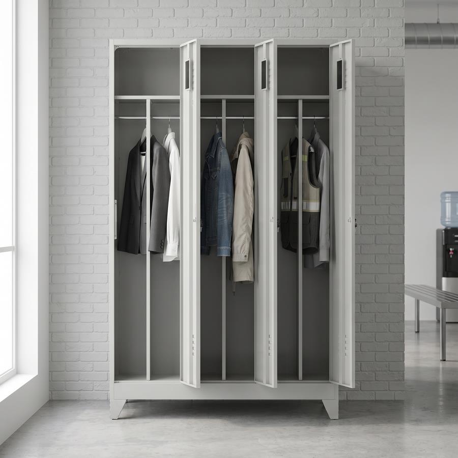 Armadietto spogliatoio 3 ante grigio con divisorio sporco pulito 114x45x190 cm - Yumi