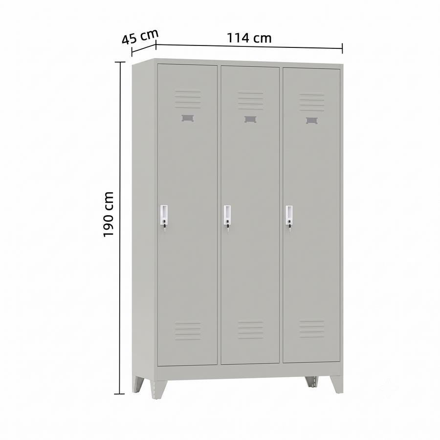 Armadietto spogliatoio 3 ante grigio con divisorio sporco pulito 114x45x190 cm - Yumi