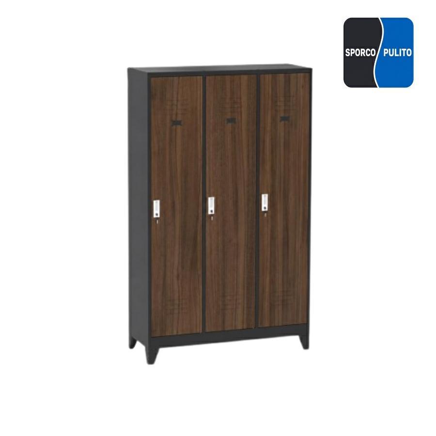 Armadietto sporco pulito 3 ante noce e nero con divisorio 114x45x190 cm - Yumi