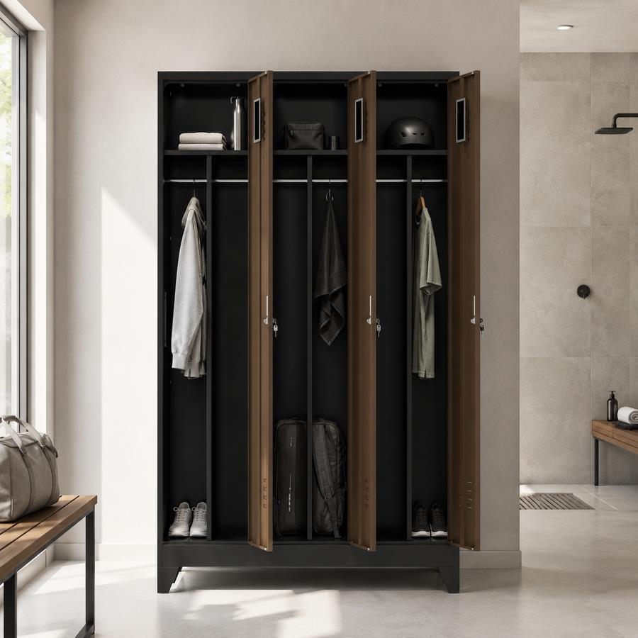 Armadietto sporco pulito 3 ante noce e nero con divisorio 114x45x190 cm - Yumi