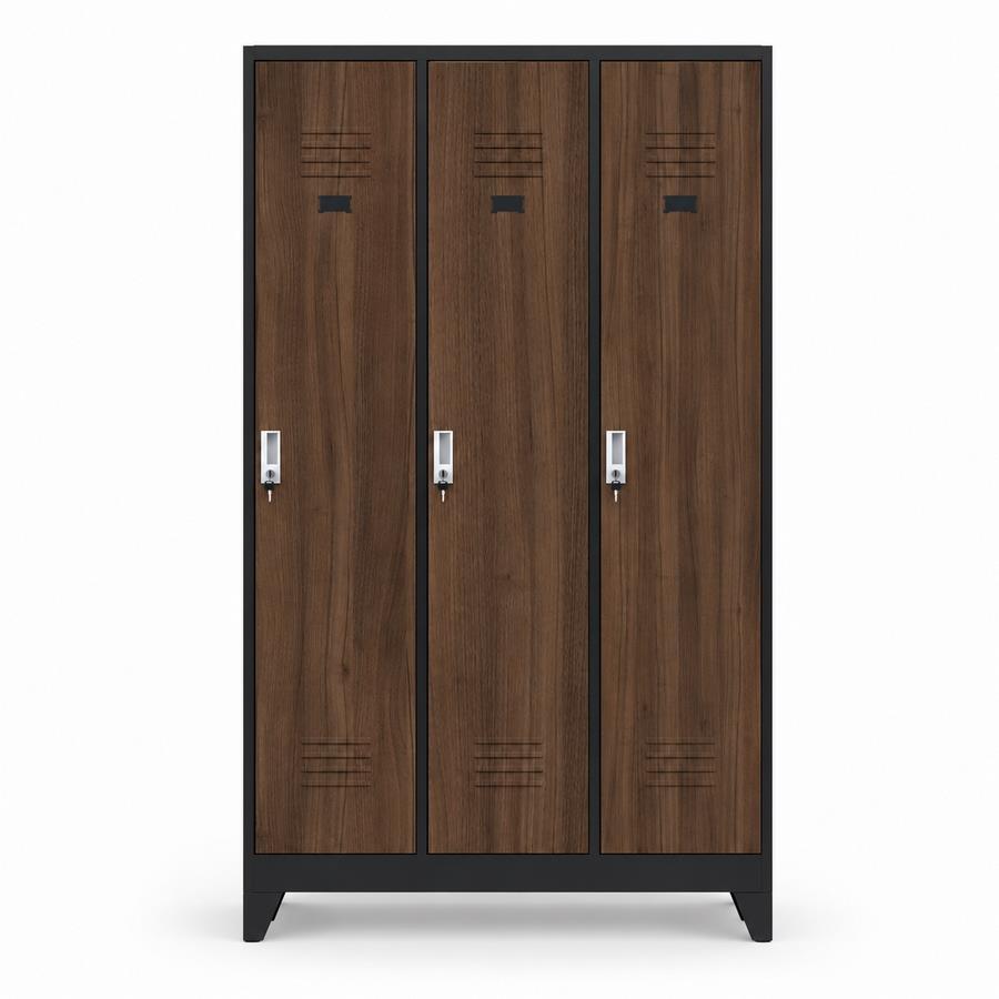 Armadietto sporco pulito 3 ante noce e nero con divisorio 114x45x190 cm - Yumi