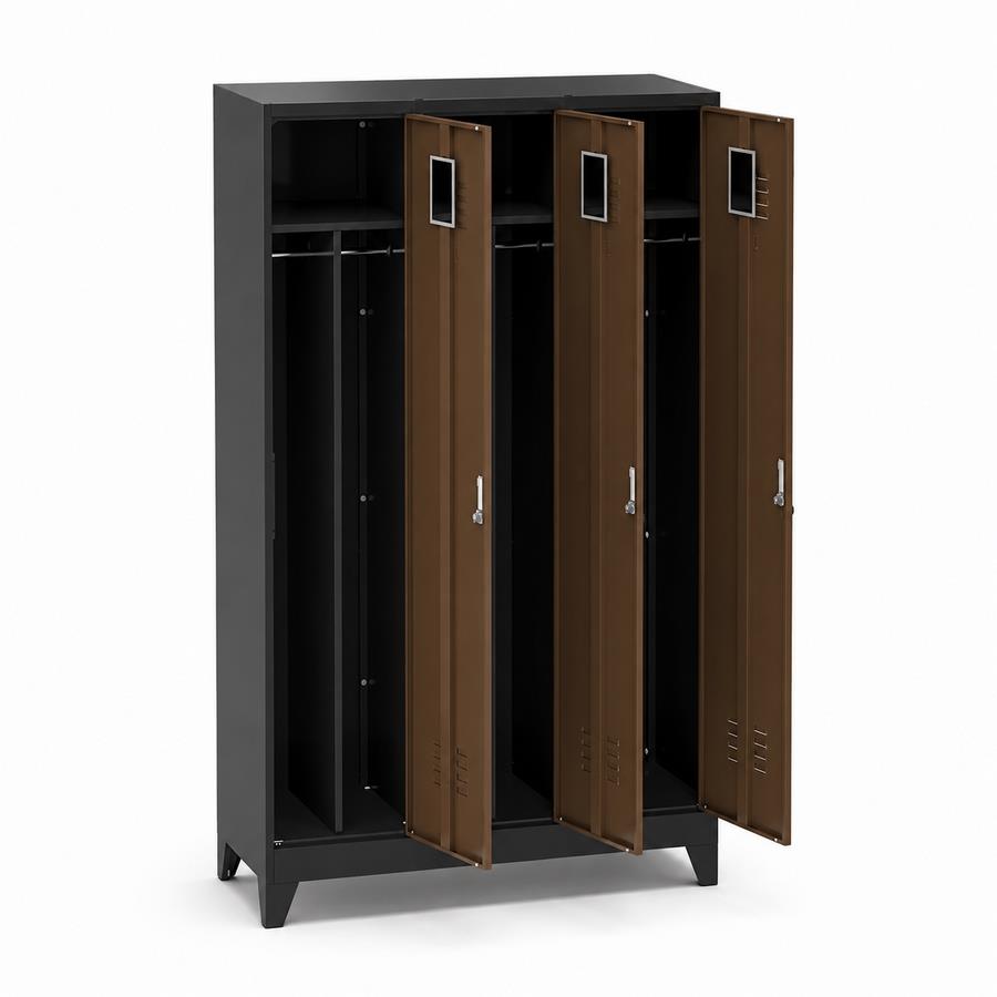 Armadietto sporco pulito 3 ante noce e nero con divisorio 114x45x190 cm - Yumi