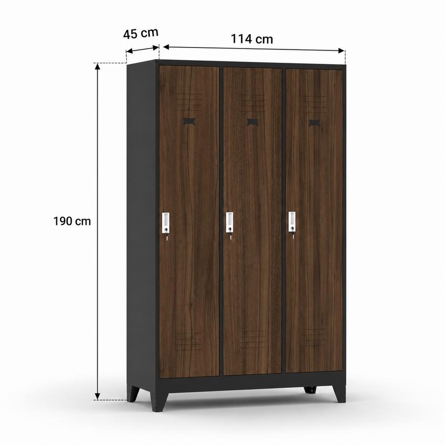 Armadietto sporco pulito 3 ante noce e nero con divisorio 114x45x190 cm - Yumi
