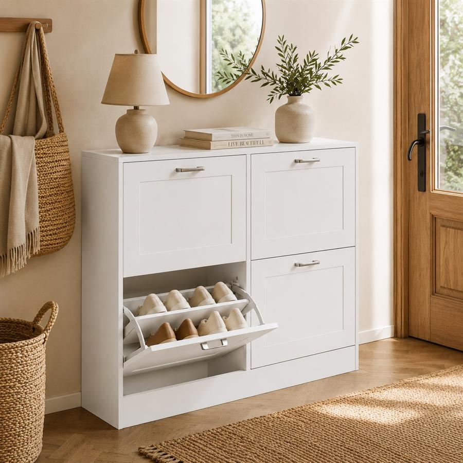 Scarpiera 4 ante in legno bianco 105x82x24 cm - Ginevra