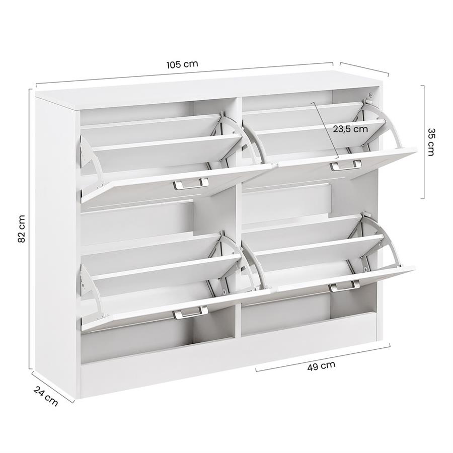 Scarpiera 4 ante in legno bianco 105x82x24 cm - Ginevra