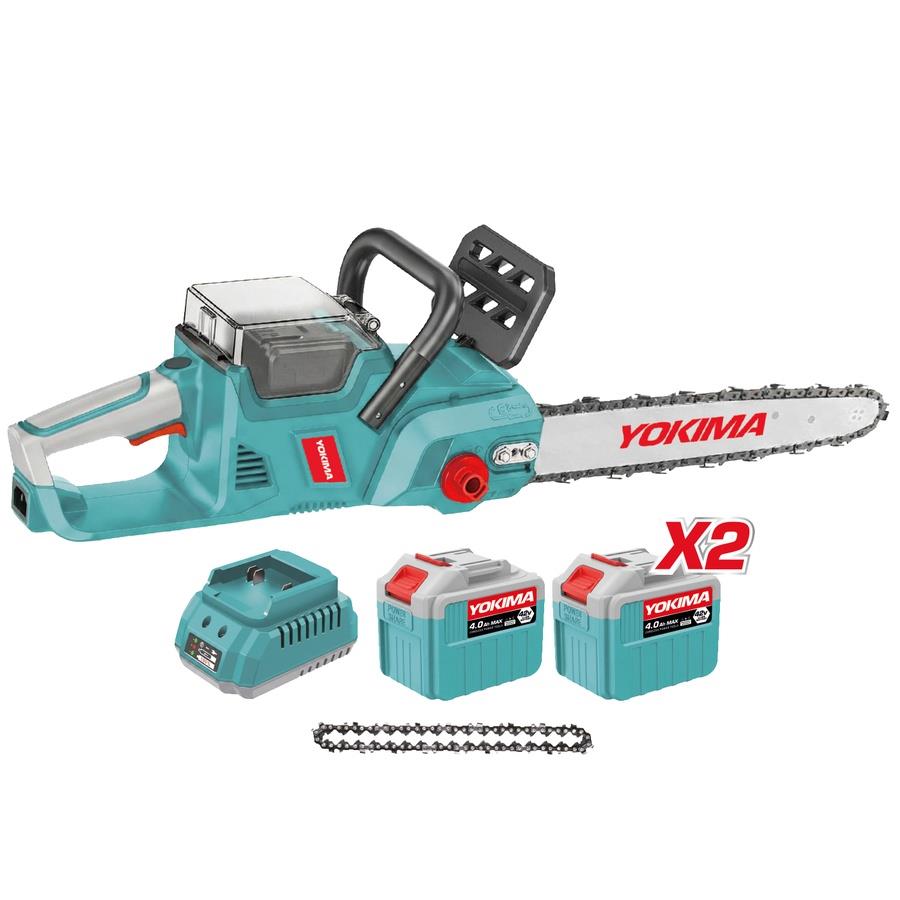 Motosega a batteria 42V brushless con 2 batterie 4Ah lama 406 mm