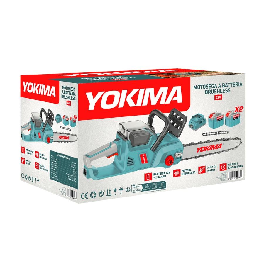 Motosega a batteria 42V brushless con 2 batterie 4Ah lama 406 mm