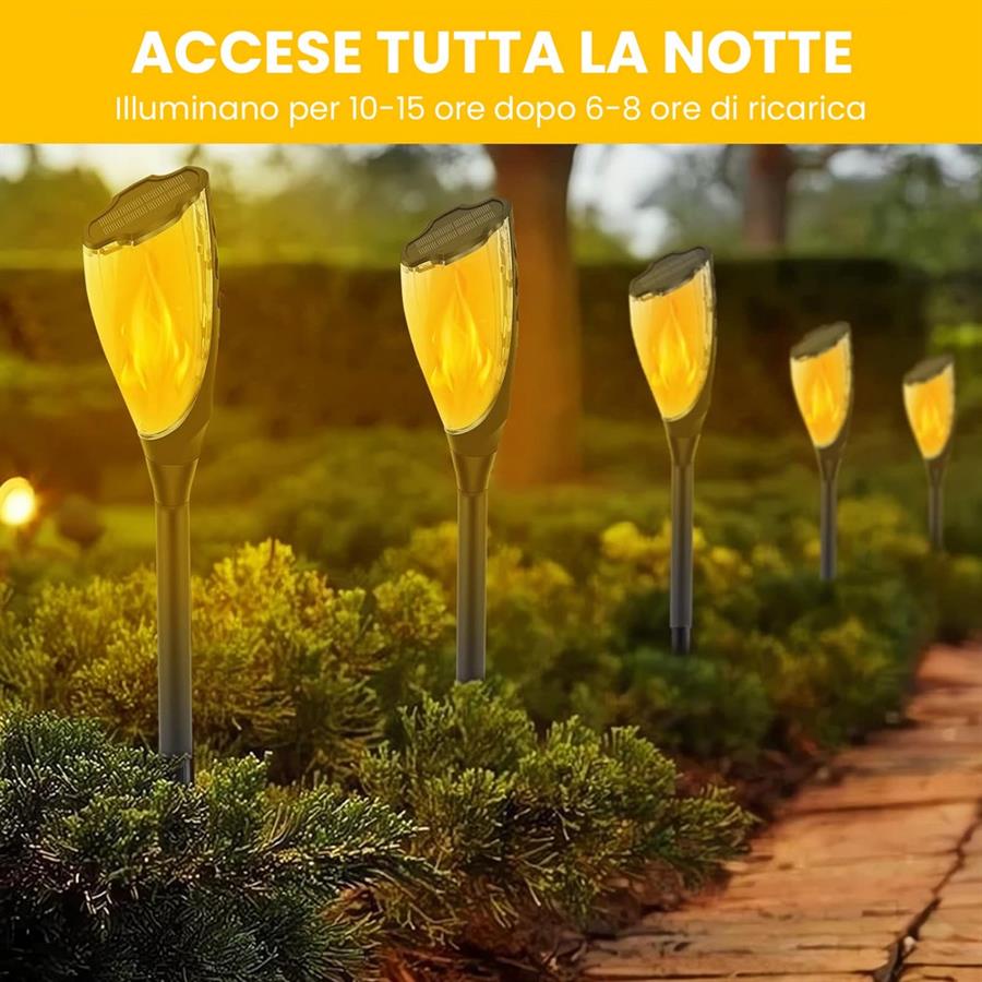 Set 4 faretti solari effetto fiamma da giardino