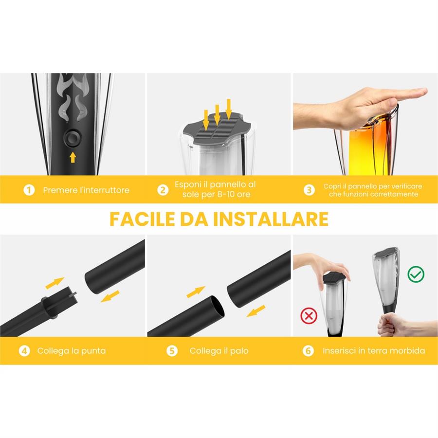 Set 4 faretti solari effetto fiamma da giardino