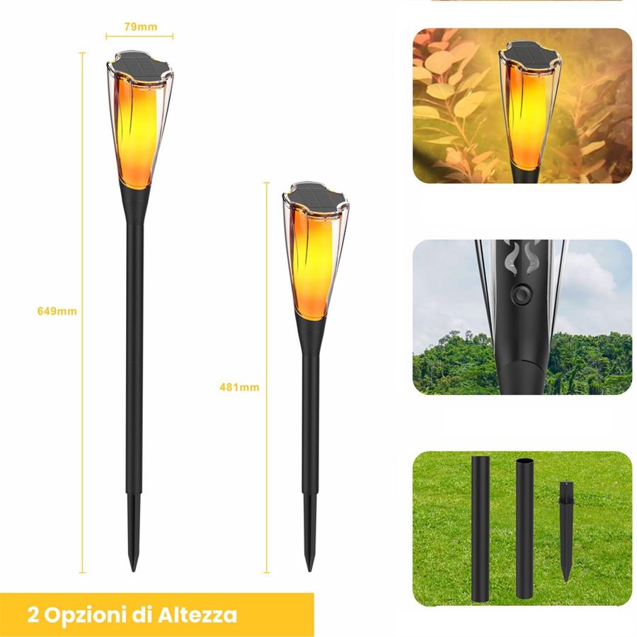 Set 4 faretti solari effetto fiamma da giardino