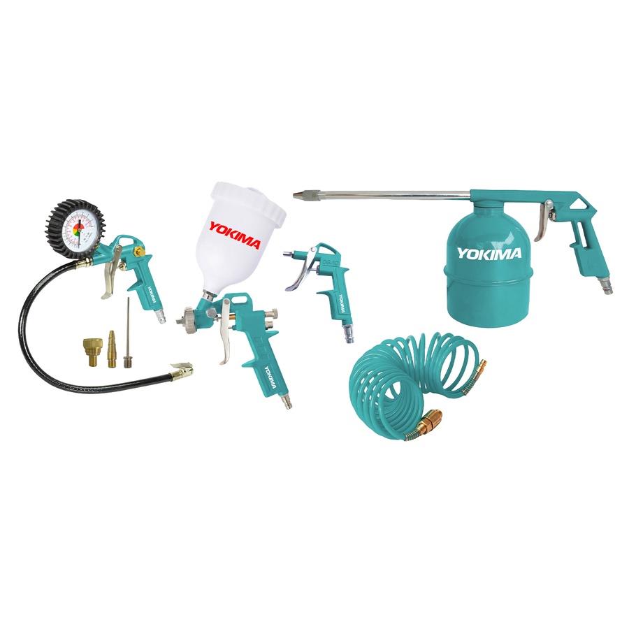 Kit pneumatico 8 pezzi per compressore con pistole e accessori - Yokima