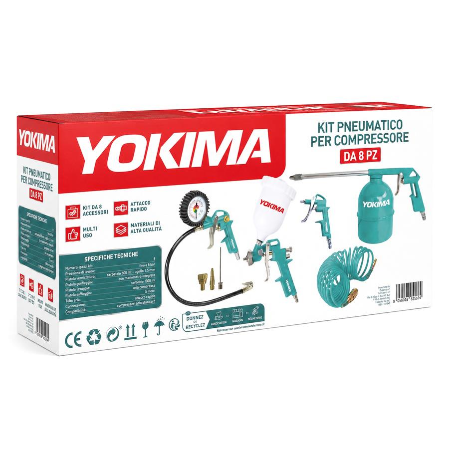 Kit pneumatico 8 pezzi per compressore con pistole e accessori - Yokima