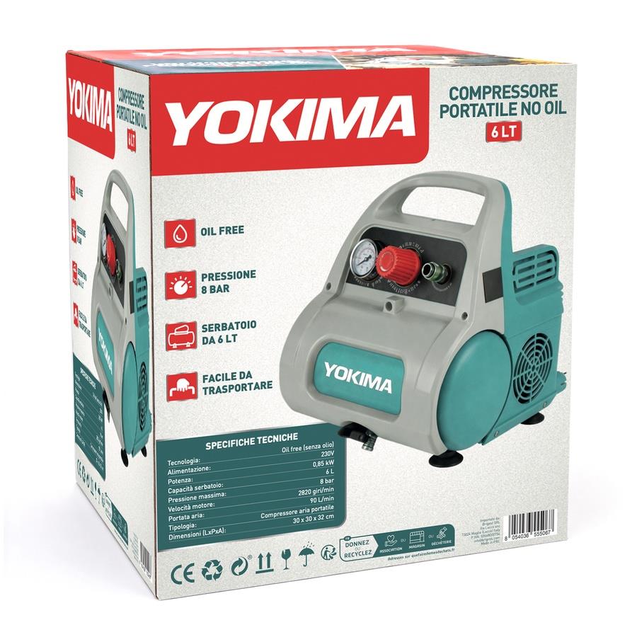 Compressore aria portatile Yokima 6L oil free 0,85 kW 8 bar