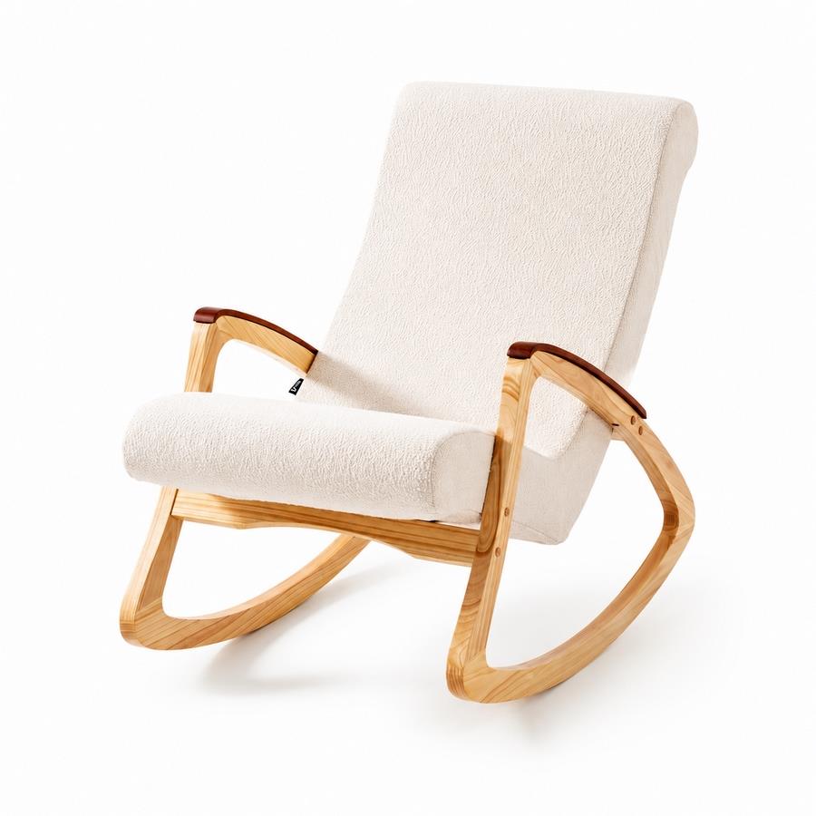 Sedia a dondolo in bouclé bianco con gambe in frassino 63x110x95 cm - Sini