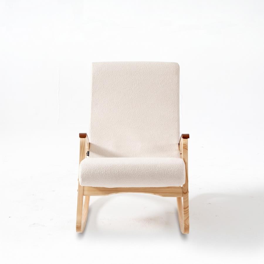 Sedia a dondolo in bouclé bianco con gambe in frassino 63x110x95 cm - Sini
