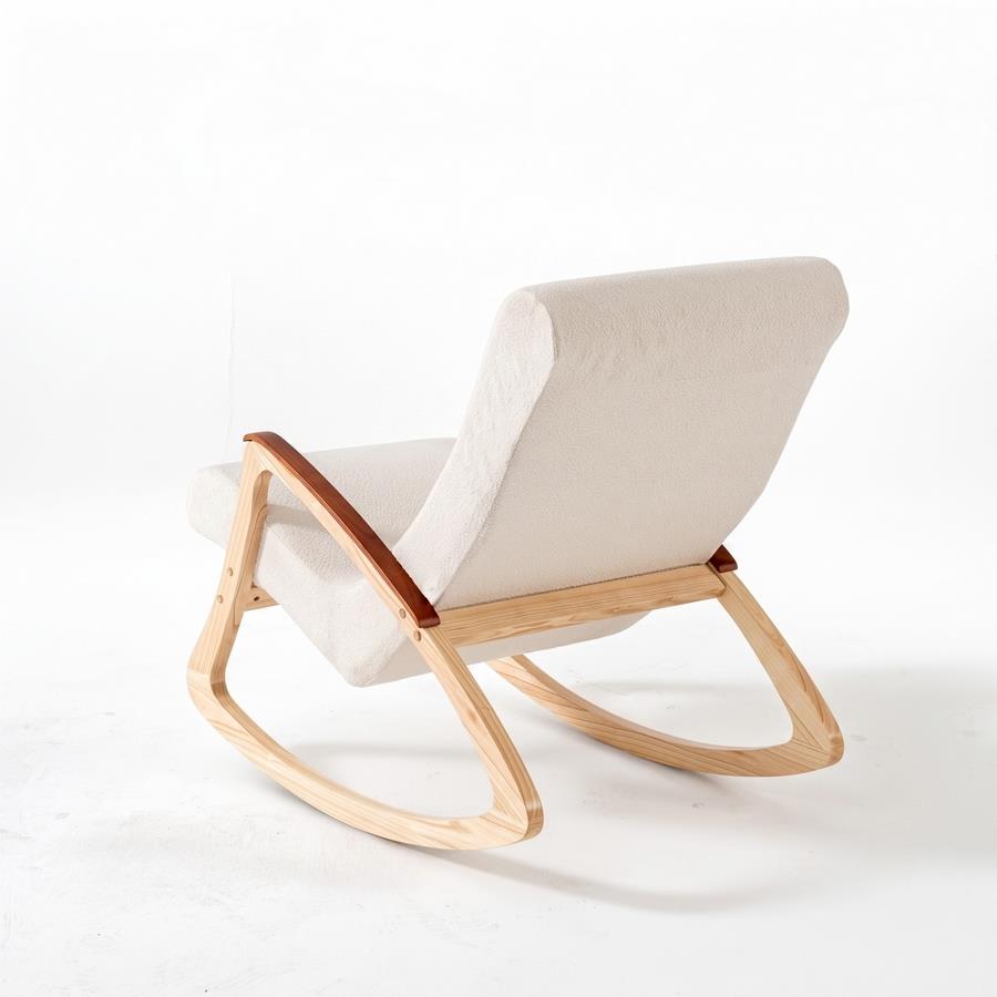 Sedia a dondolo in bouclé bianco con gambe in frassino 63x110x95 cm - Sini