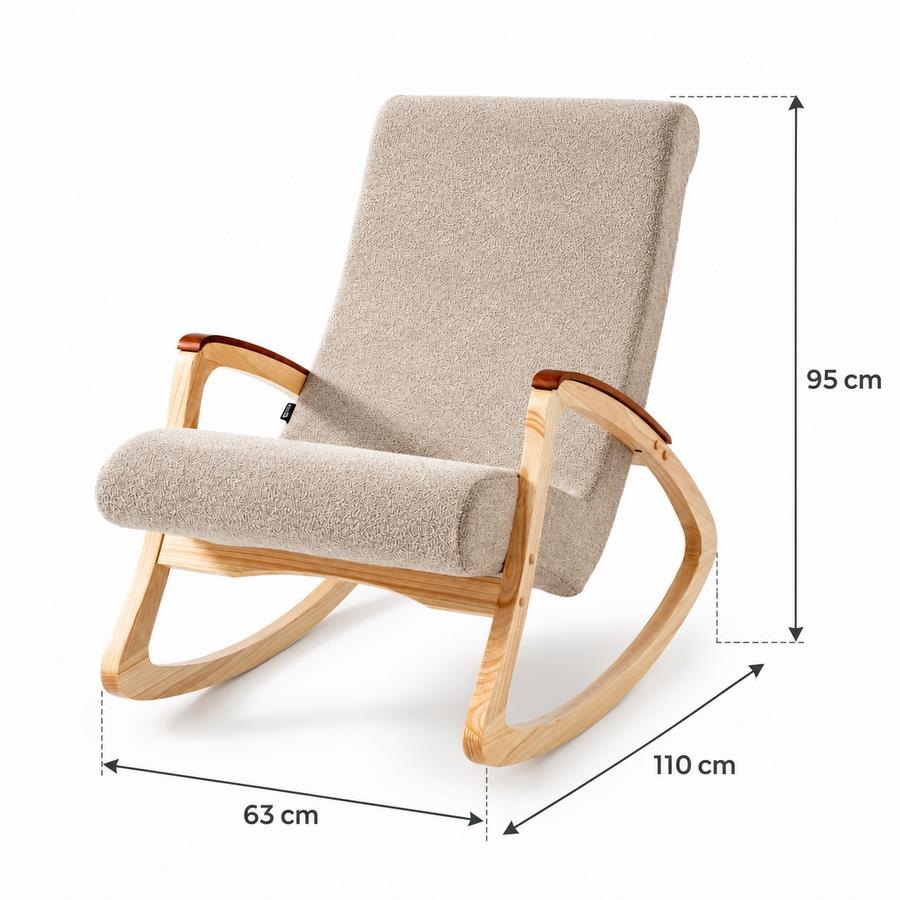 Dondolo in bouclé beige con gambe in frassino 63x110x95 cm - Sini
