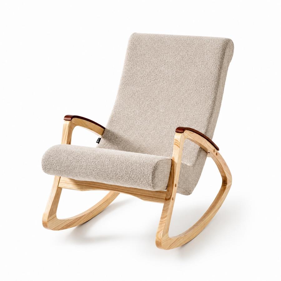 Dondolo in bouclé beige con gambe in frassino 63x110x95 cm - Sini