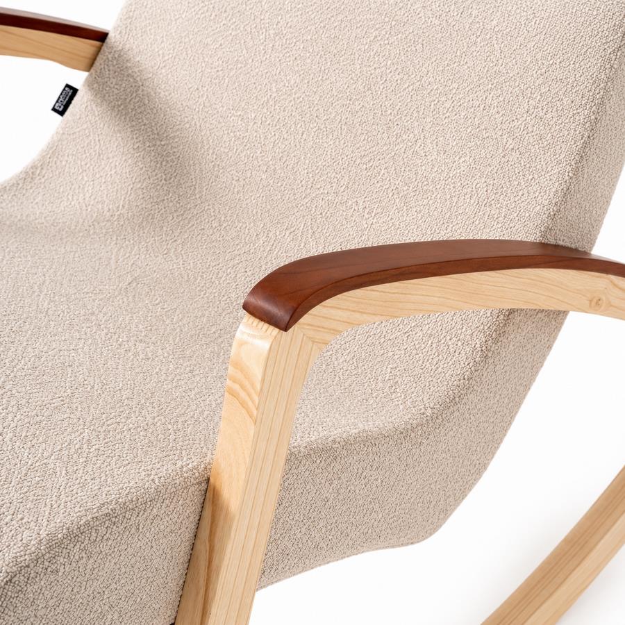 Dondolo in bouclé beige con gambe in frassino 63x110x95 cm - Sini