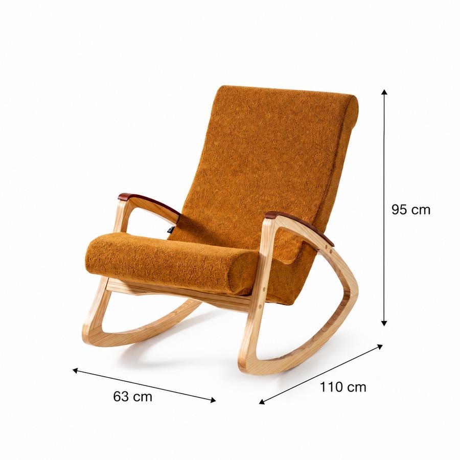 Sedia a dondolo in bouclé ocra con gambe in frassino 63x110x95 cm - Sini