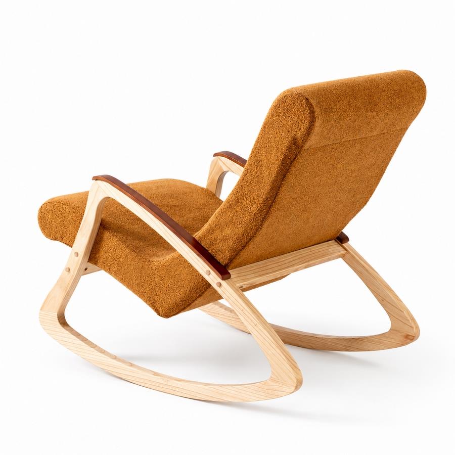 Sedia a dondolo in bouclé ocra con gambe in frassino 63x110x95 cm - Sini