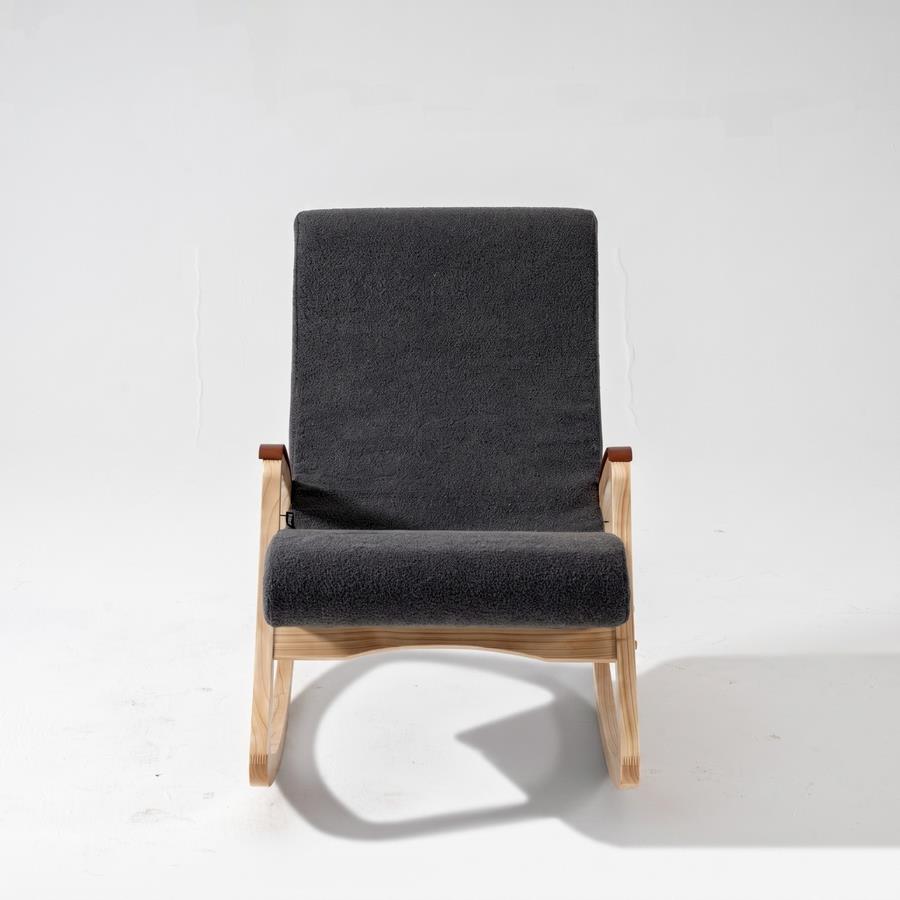 Poltrona a dondolo in bouclé grigio scuro con gambe in frassino 63x110x95 cm - Sini