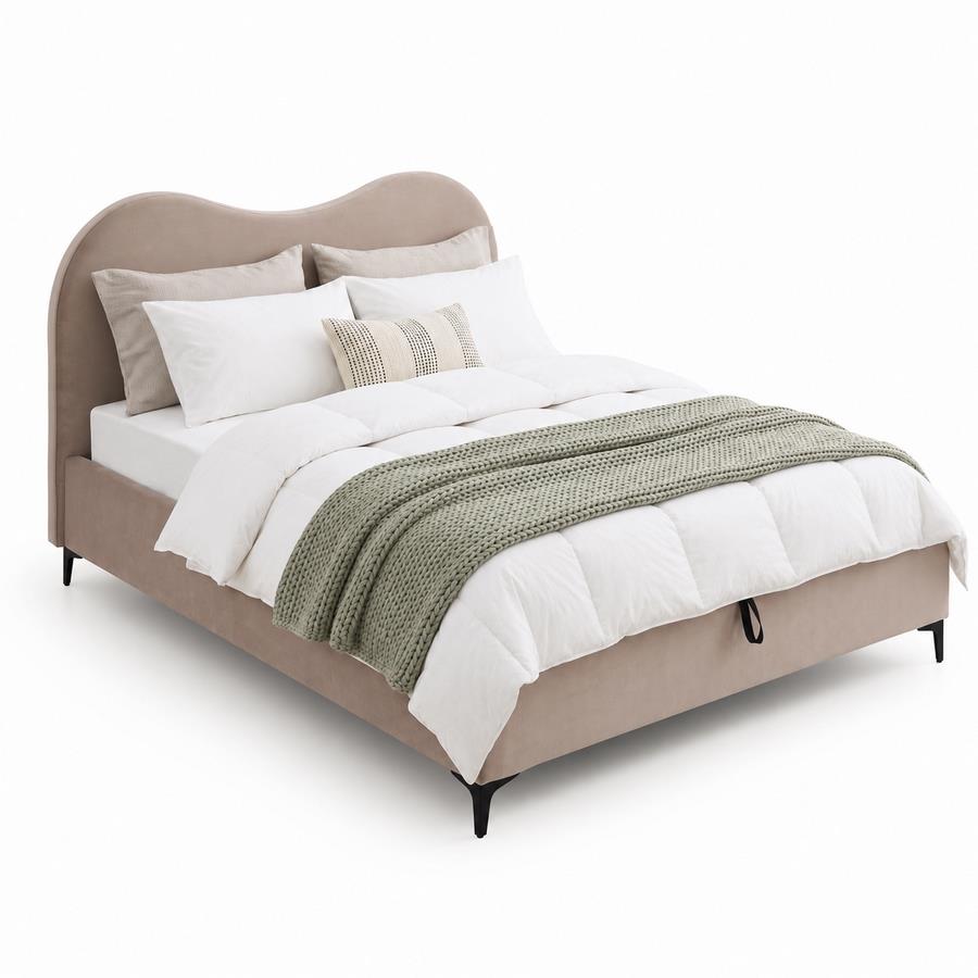 Letto matrimoniale imbottito tortora con contenitore 160x200 cm - Lyra