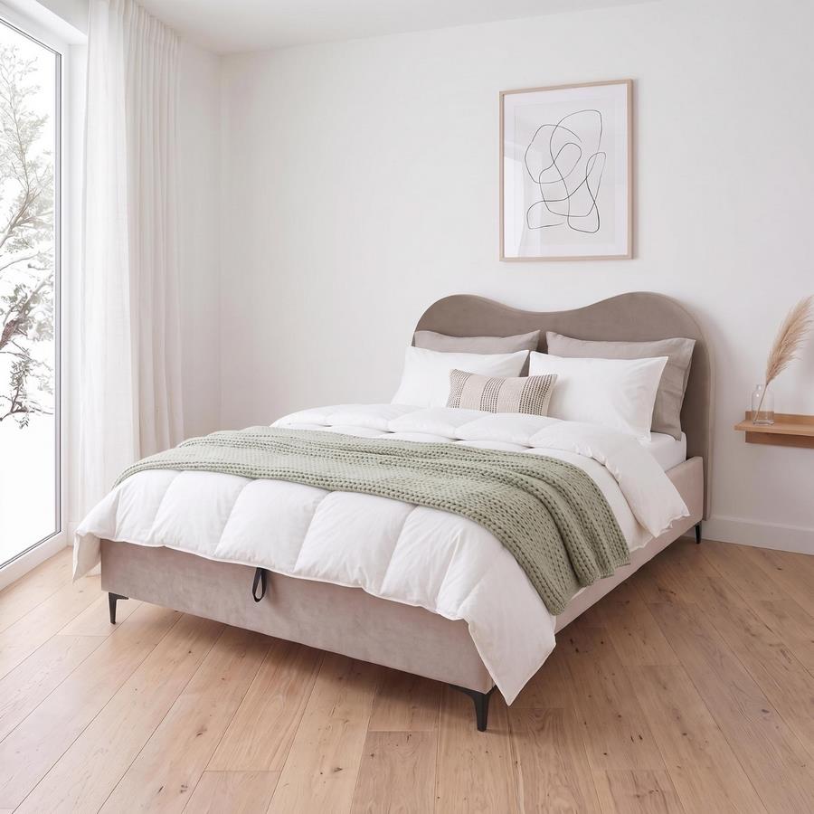 Letto matrimoniale imbottito tortora con contenitore 160x200 cm - Lyra