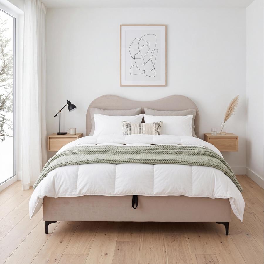 Letto matrimoniale imbottito tortora con contenitore 160x200 cm - Lyra
