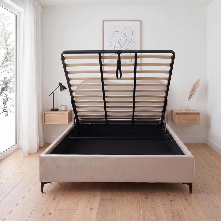 Letto matrimoniale imbottito tortora con contenitore 160x200 cm - Lyra
