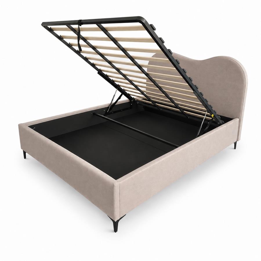 Letto matrimoniale imbottito tortora con contenitore 160x200 cm - Lyra