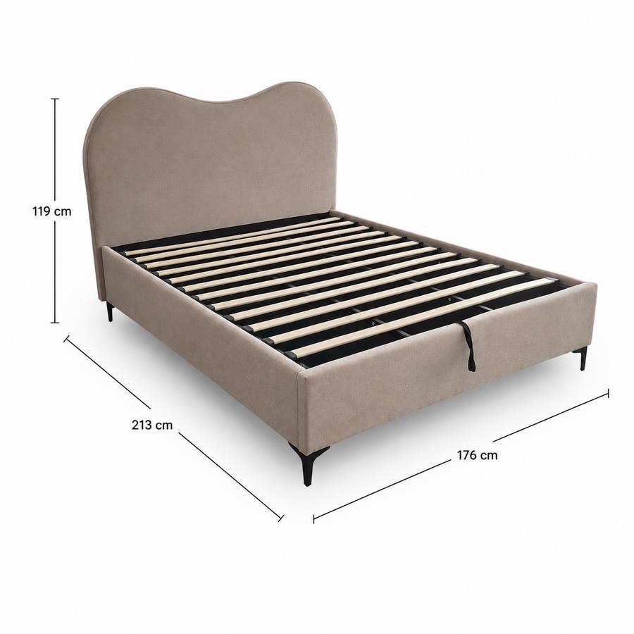 Letto matrimoniale imbottito tortora con contenitore 160x200 cm - Lyra