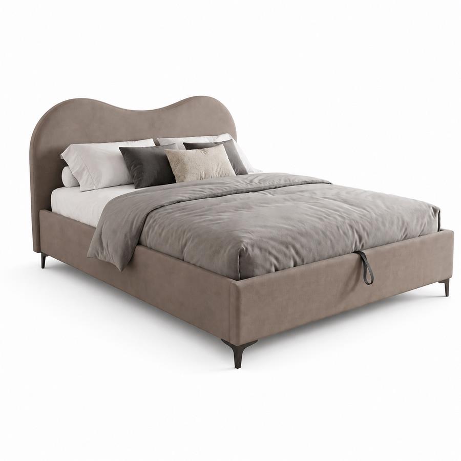 Letto matrimoniale imbottito marrone con contenitore 160x200 cm - Lyra
