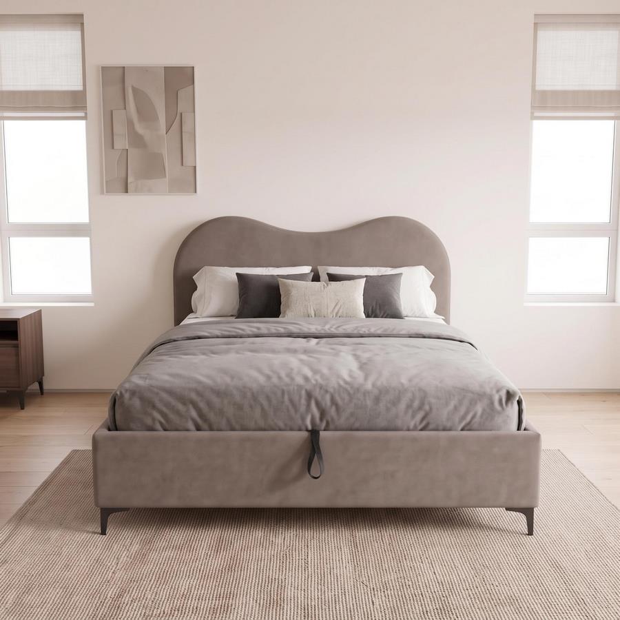 Letto matrimoniale imbottito marrone con contenitore 160x200 cm - Lyra