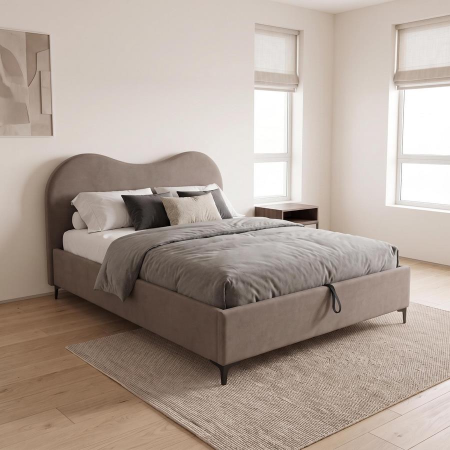Letto matrimoniale imbottito marrone con contenitore 160x200 cm - Lyra
