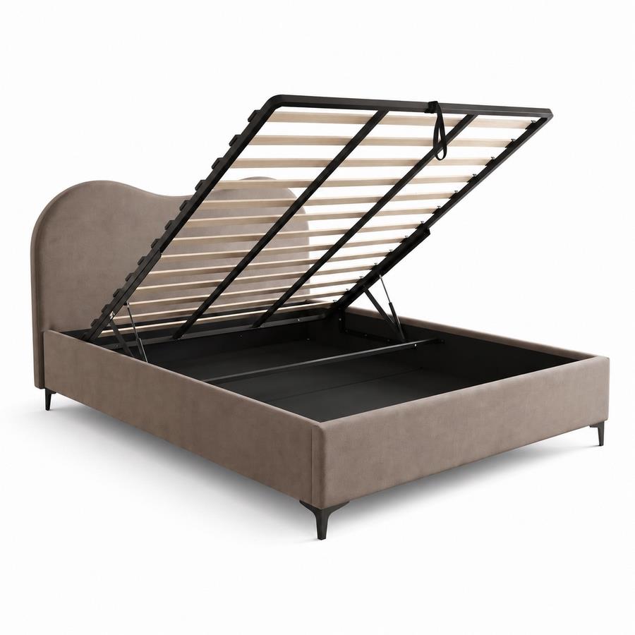 Letto matrimoniale imbottito marrone con contenitore 160x200 cm - Lyra