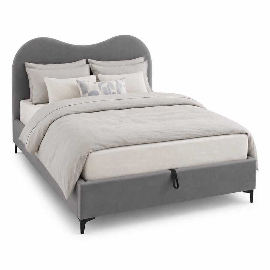 Letto matrimoniale imbottito grigio con contenitore 160x200 cm - Lyra