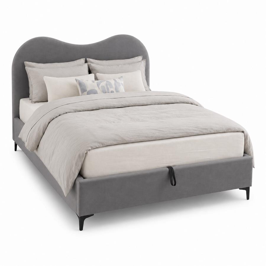 Letto matrimoniale imbottito grigio con contenitore 160x200 cm - Lyra